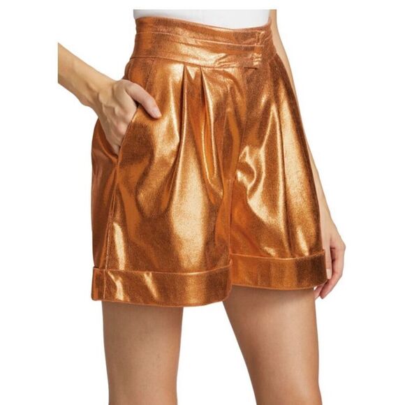KIMBERLY GOLDSON Lizzie Pleated Metallic Shorts in Copper NWOT Size 6 - Picture 3 of 9